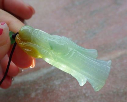 Certified Hand Carved Yellow Green Natural Myanmar Burma Grade A Jade Jadeite The God of Longevity Life Pendant Necklace