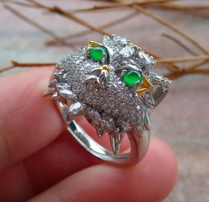Certified Natural Icy Green Silver 925 A JADE Jadeite Cabochon Tiger Ring