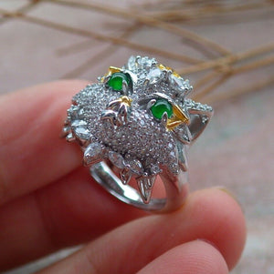 US 6.75 Certified Natural Icy Green Silver 925 A JADE Jadeite Cabochon Tiger Ring