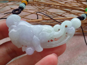 Certified Hand Carved Natural Myanmar Burma Grade A Jade jadeite Elephant Fish Lucky Amulet Pendant Necklace