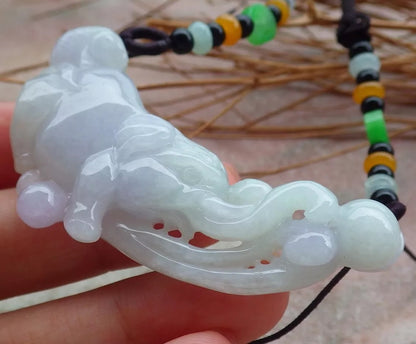 Certified Hand Carved Natural Myanmar Burma Grade A Jade jadeite Elephant Fish Lucky Amulet Pendant Necklace