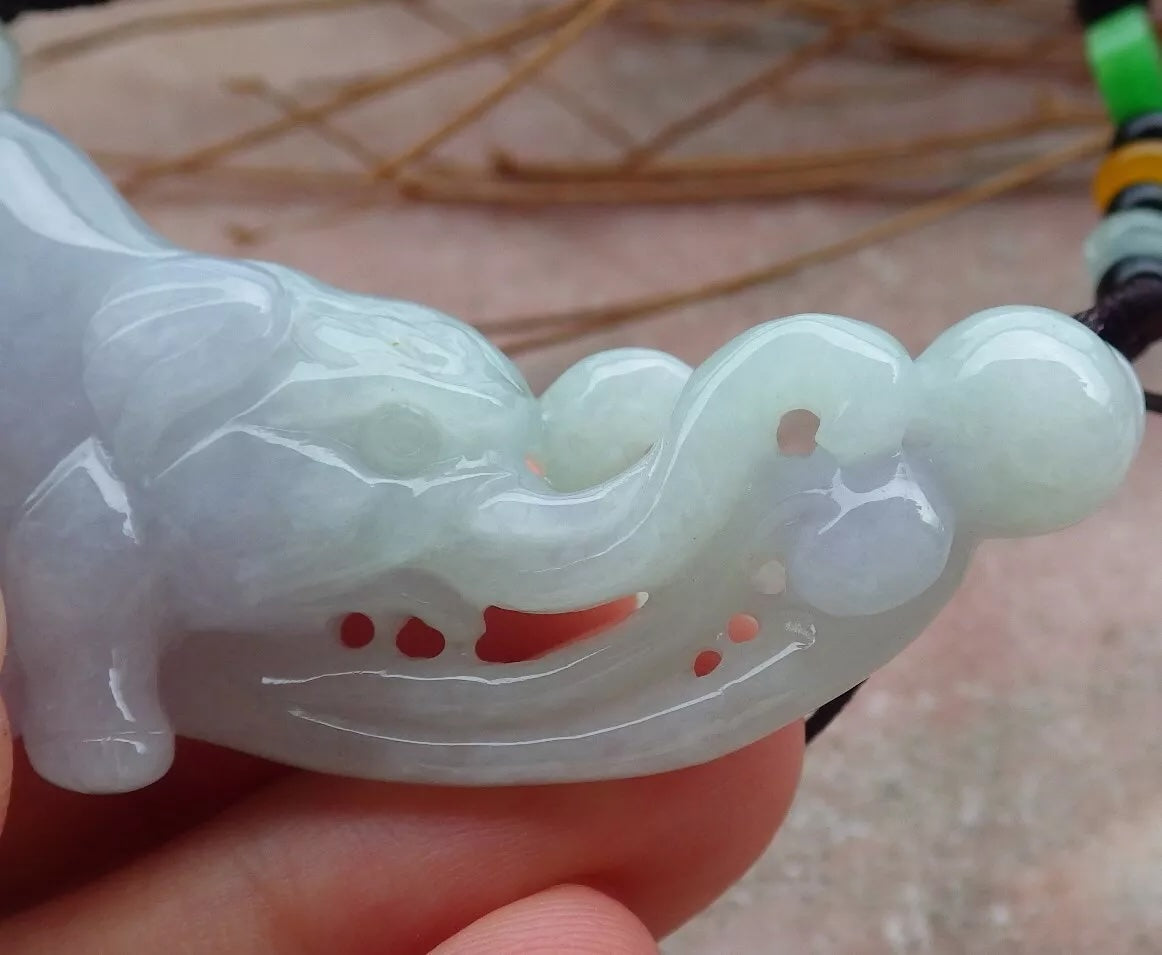 Certified Hand Carved Natural Myanmar Burma Grade A Jade jadeite Elephant Fish Lucky Amulet Pendant Necklace