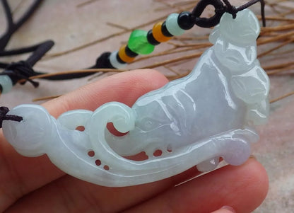 Certified Hand Carved Natural Myanmar Burma Grade A Jade jadeite Elephant Fish Lucky Amulet Pendant Necklace