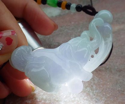 Certified Hand Carved Natural Myanmar Burma Grade A Jade jadeite Elephant Fish Lucky Amulet Pendant Necklace