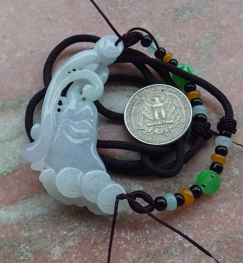 Certified Hand Carved Natural Myanmar Burma Grade A Jade jadeite Elephant Fish Lucky Amulet Pendant Necklace