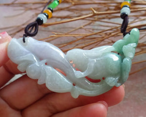 Certified Hand Carved Myanmar Burma Natural A Jade jadeite Rabbit Flower Lotus Lucky Amulet Pendant Necklace