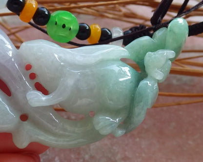 Certified Hand Carved Myanmar Burma Natural A Jade jadeite Rabbit Flower Lotus Lucky Amulet Pendant Necklace