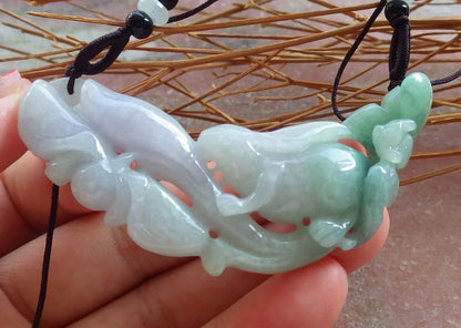 Certified Hand Carved Myanmar Burma Natural A Jade jadeite Rabbit Flower Lotus Lucky Amulet Pendant Necklace