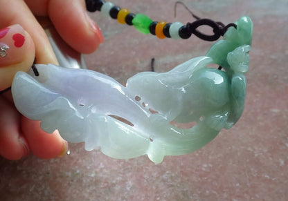 Certified Hand Carved Myanmar Burma Natural A Jade jadeite Rabbit Flower Lotus Lucky Amulet Pendant Necklace