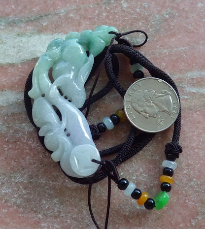Certified Hand Carved Myanmar Burma Natural A Jade jadeite Rabbit Flower Lotus Lucky Amulet Pendant Necklace