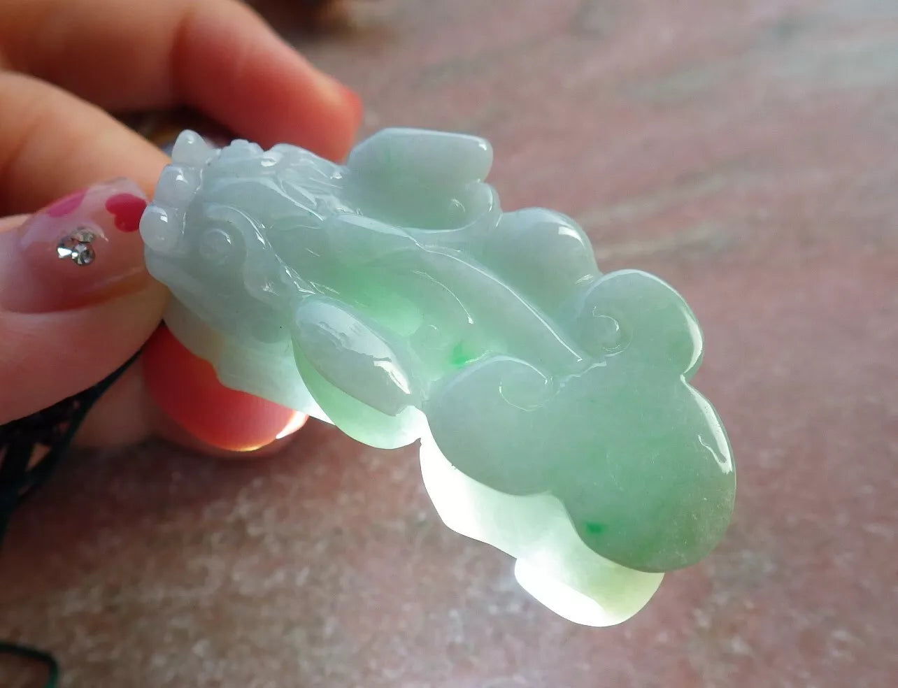Certified Hand Carved Natural Green Burma A Jade jadeite Dragon Pi Xiu Ruyi Pendant Necklace