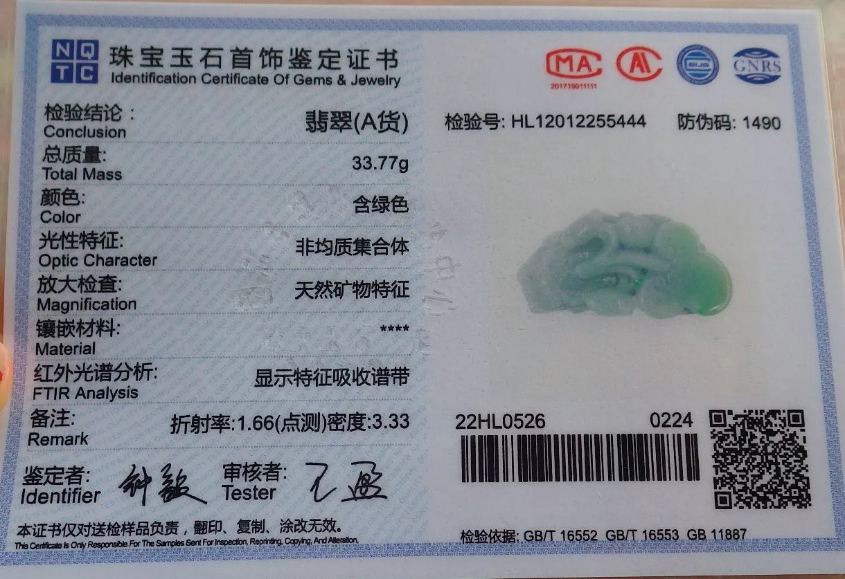 Certified Hand Carved Natural Green Burma A Jade jadeite Dragon Pi Xiu Ruyi Pendant Necklace