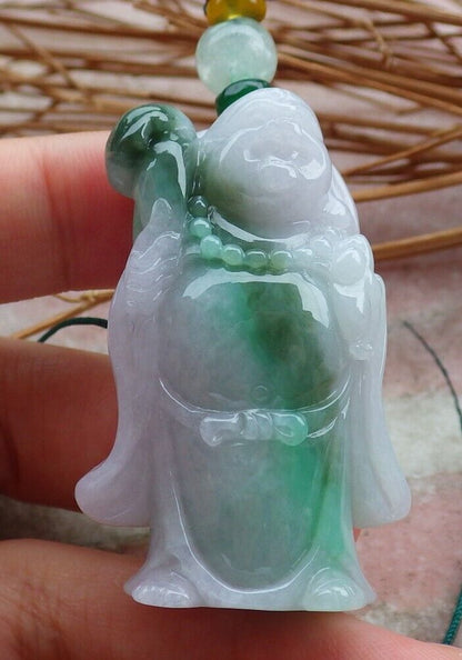 Certified Hand Carved Green Natural Myanmar Burma Grade A Jade Jadeite Buddha God Ruyi Pendant Necklace