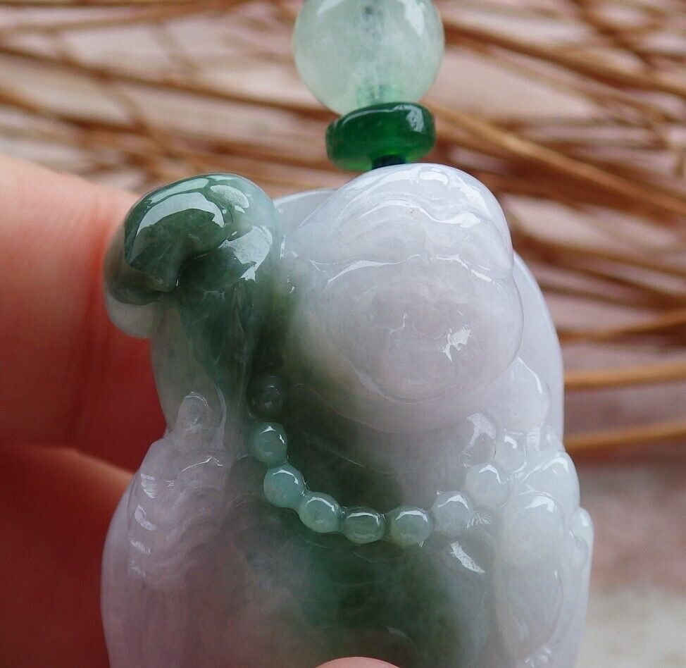 Certified Hand Carved Green Natural Myanmar Burma Grade A Jade Jadeite Buddha God Ruyi Pendant Necklace