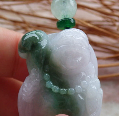 Certified Hand Carved Green Natural Myanmar Burma Grade A Jade Jadeite Buddha God Ruyi Pendant Necklace