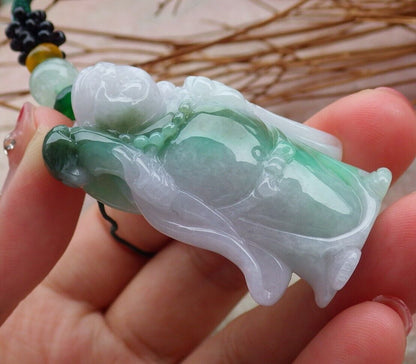 Certified Hand Carved Green Natural Myanmar Burma Grade A Jade Jadeite Buddha God Ruyi Pendant Necklace