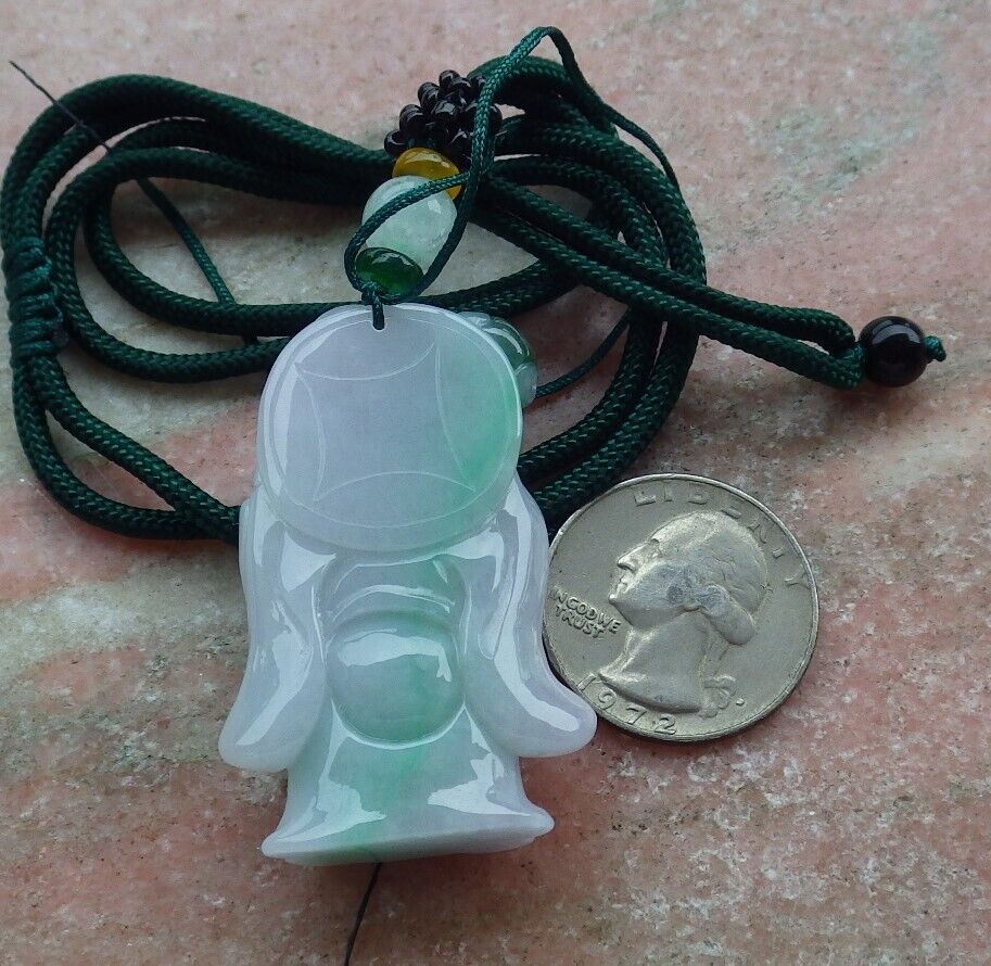 Certified Hand Carved Green Natural Myanmar Burma Grade A Jade Jadeite Buddha God Ruyi Pendant Necklace