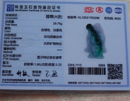 Certified Hand Carved Green Natural Myanmar Burma Grade A Jade Jadeite Buddha God Ruyi Pendant Necklace