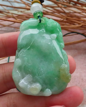 Certified Hand Carved Natural Myanmar Burma A Jade Jadeite Zodiac Monkey Lucky Amulet Pendant Necklace