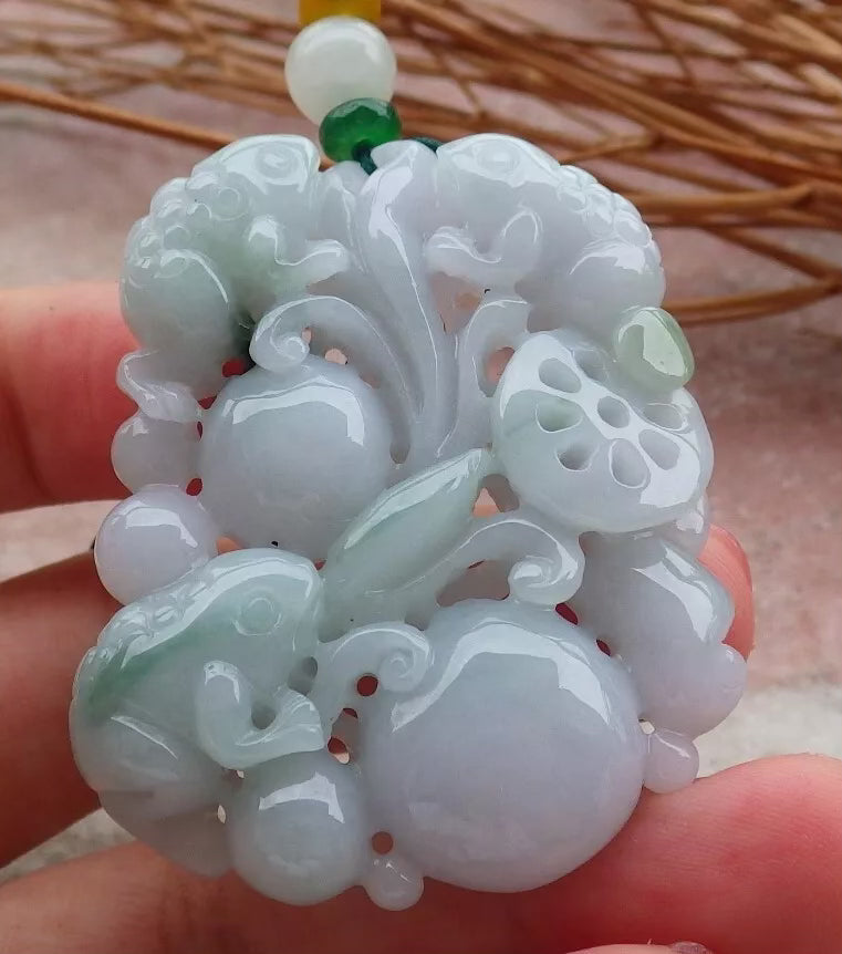 Certified Hand Carved Natural Green Myanmar Burma A Jade jadeite Pendant Necklace 14 Pcs