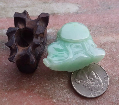 Certified Green Natural Burma A Jade jadeite Happy Buddha God Ruyi Display with Wood Stand