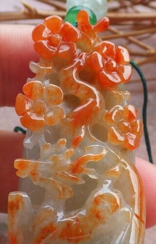 Certified Hand Carved Green Yellow Myanmar Burma Natural Grade A Jade jadeite Deer Flower Pendant Necklace