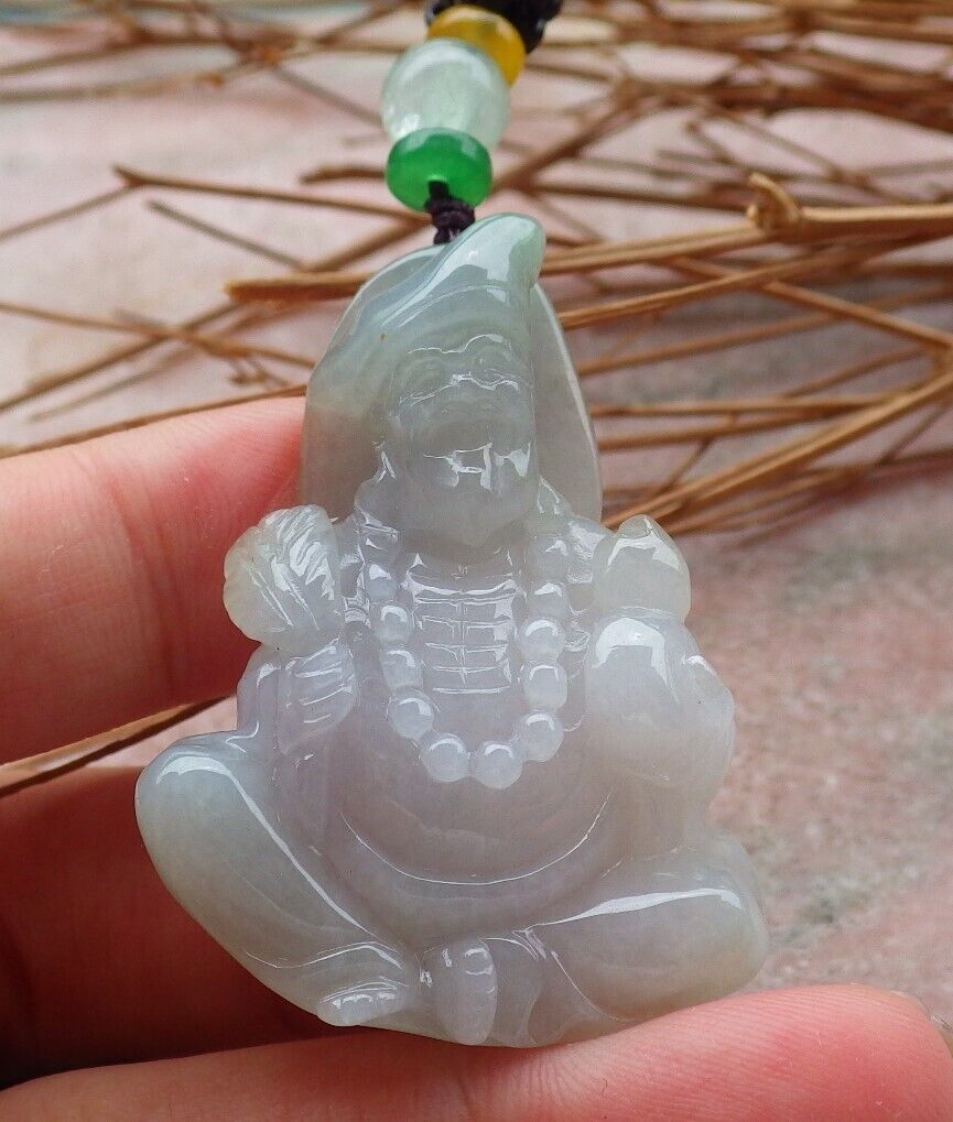 Certified Hand Carved Green Natural Myanmar Burma Grade A Jade jadeite Ji Kung Buddha God Pendant Necklace