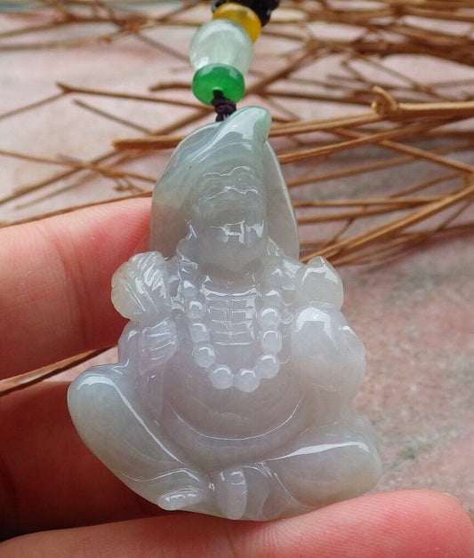 Certified Hand Carved Green Natural Myanmar Burma Grade A Jade jadeite Ji Kung Buddha God Pendant Necklace
