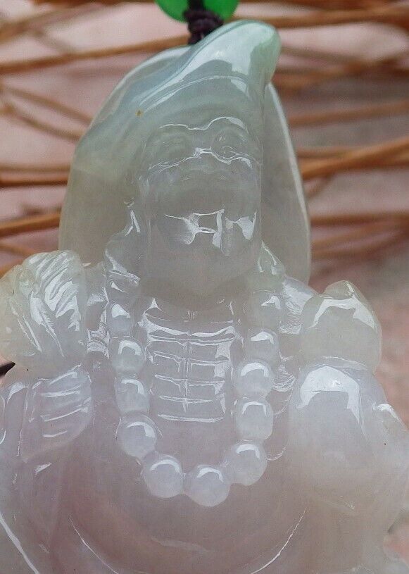 Certified Hand Carved Green Natural Myanmar Burma Grade A Jade jadeite Ji Kung Buddha God Pendant Necklace