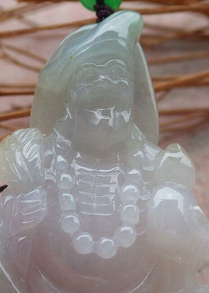 Certified Hand Carved Green Natural Myanmar Burma Grade A Jade jadeite Ji Kung Buddha God Pendant Necklace