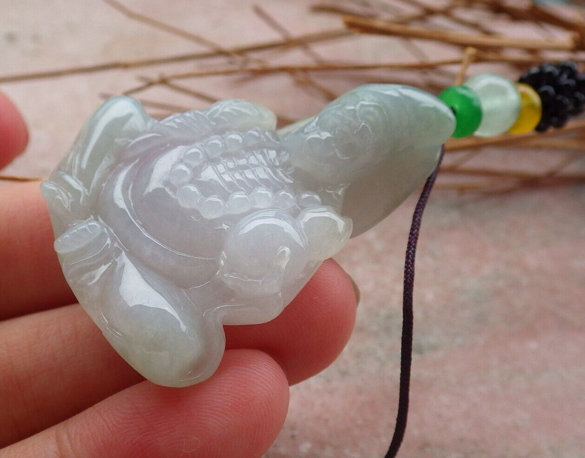 Certified Hand Carved Green Natural Myanmar Burma Grade A Jade jadeite Ji Kung Buddha God Pendant Necklace