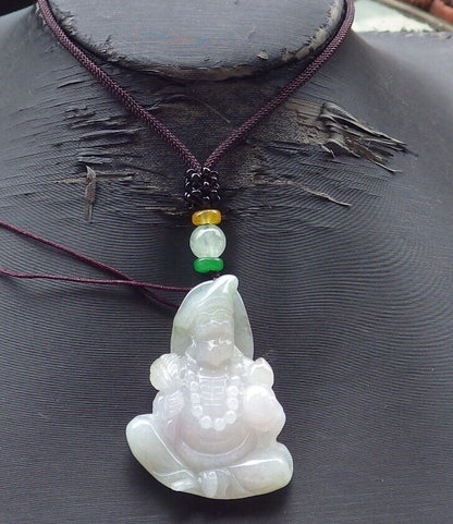 Certified Hand Carved Green Natural Myanmar Burma Grade A Jade jadeite Ji Kung Buddha God Pendant Necklace