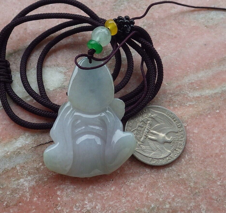Certified Hand Carved Green Natural Myanmar Burma Grade A Jade jadeite Ji Kung Buddha God Pendant Necklace