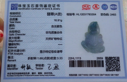 Certified Hand Carved Green Natural Myanmar Burma Grade A Jade jadeite Ji Kung Buddha God Pendant Necklace