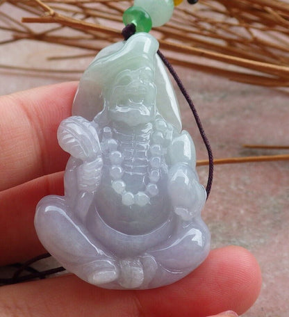 Certified Hand Carved Green Natural Myanmar Burma Grade A Jade jadeite Ji Kung Buddha God Pendant Necklace