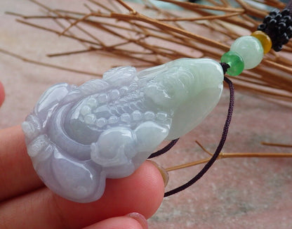 Certified Hand Carved Green Natural Myanmar Burma Grade A Jade jadeite Ji Kung Buddha God Pendant Necklace