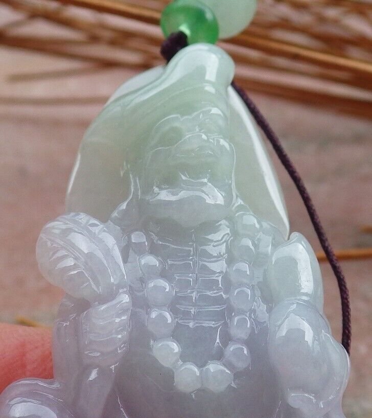 Certified Hand Carved Green Natural Myanmar Burma Grade A Jade jadeite Ji Kung Buddha God Pendant Necklace