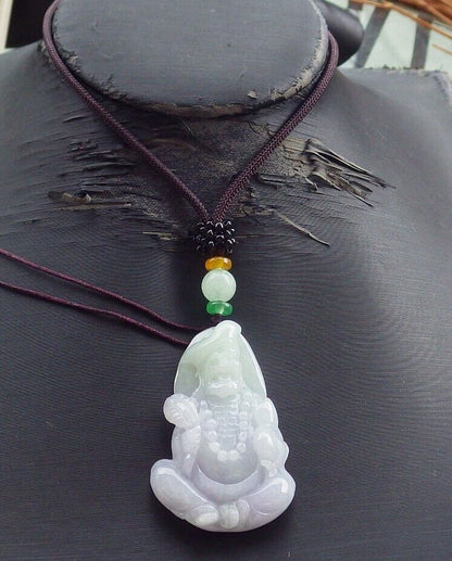 Certified Hand Carved Green Natural Myanmar Burma Grade A Jade jadeite Ji Kung Buddha God Pendant Necklace