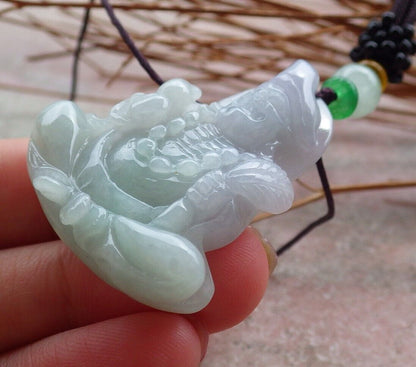 Certified Hand Carved Green Natural Myanmar Burma Grade A Jade jadeite Ji Kung Buddha God Pendant Necklace