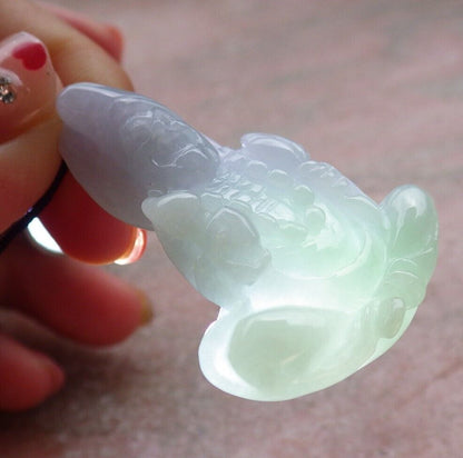 Certified Hand Carved Green Natural Myanmar Burma Grade A Jade jadeite Ji Kung Buddha God Pendant Necklace