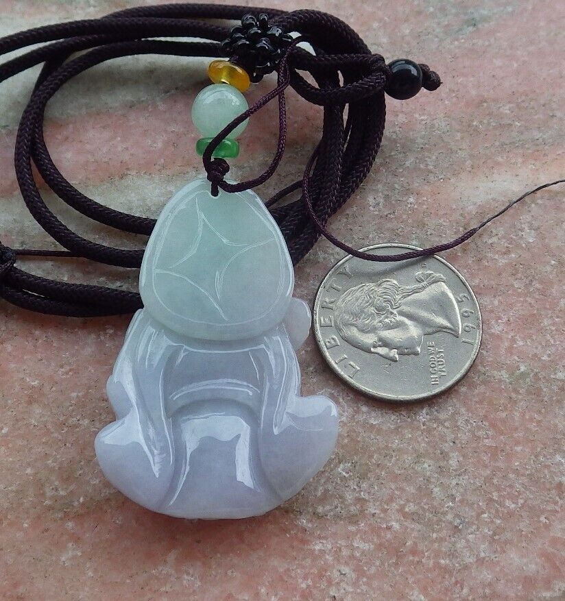 Certified Hand Carved Green Natural Myanmar Burma Grade A Jade jadeite Ji Kung Buddha God Pendant Necklace