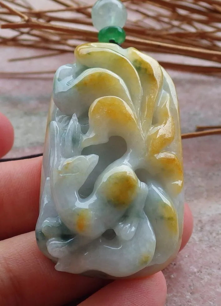 Certified Hand Carved Natural Myanmar Burma Grade A Jade Jadeite Fox Lucky Amulet Pendant Necklace