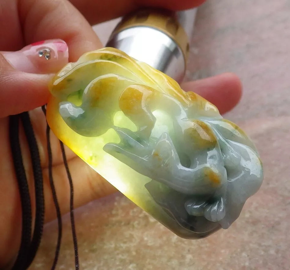 Certified Hand Carved Natural Myanmar Burma Grade A Jade Jadeite Fox Lucky Amulet Pendant Necklace