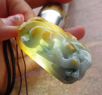 Certified Hand Carved Natural Myanmar Burma Grade A Jade Jadeite Fox Lucky Amulet Pendant Necklace