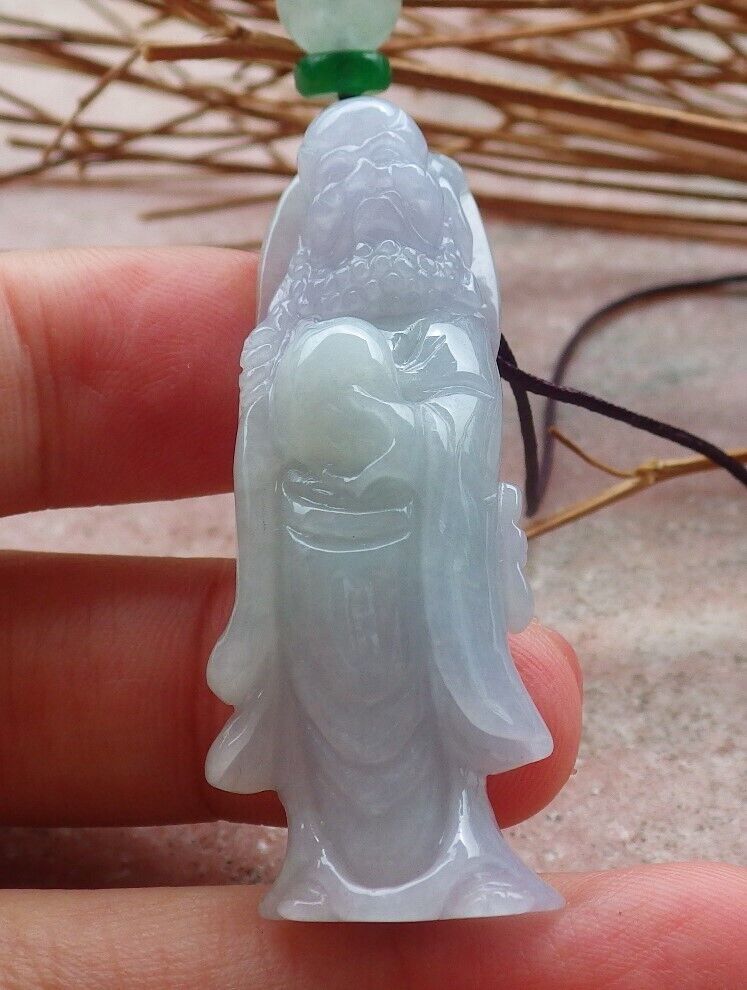Certified Hand Carved Green Natural Myanmar Burma Grade A Jade jadeite Da Mo Buddha God Peach Pendant Necklace