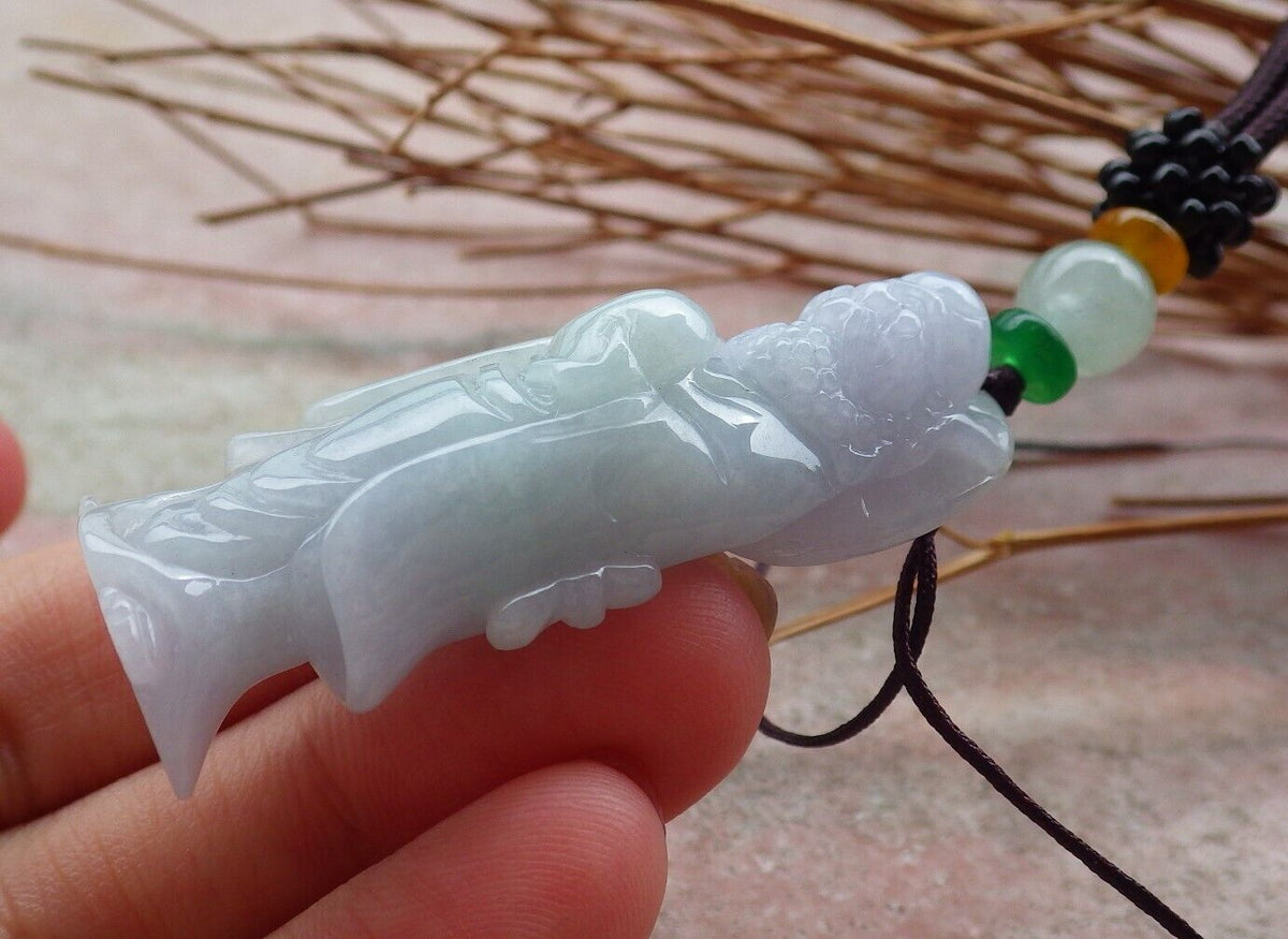 Certified Hand Carved Green Natural Myanmar Burma Grade A Jade jadeite Da Mo Buddha God Peach Pendant Necklace