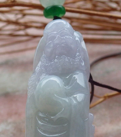 Certified Hand Carved Green Natural Myanmar Burma Grade A Jade jadeite Da Mo Buddha God Peach Pendant Necklace