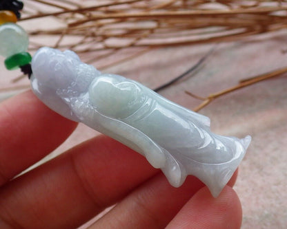 Certified Hand Carved Green Natural Myanmar Burma Grade A Jade jadeite Da Mo Buddha God Peach Pendant Necklace