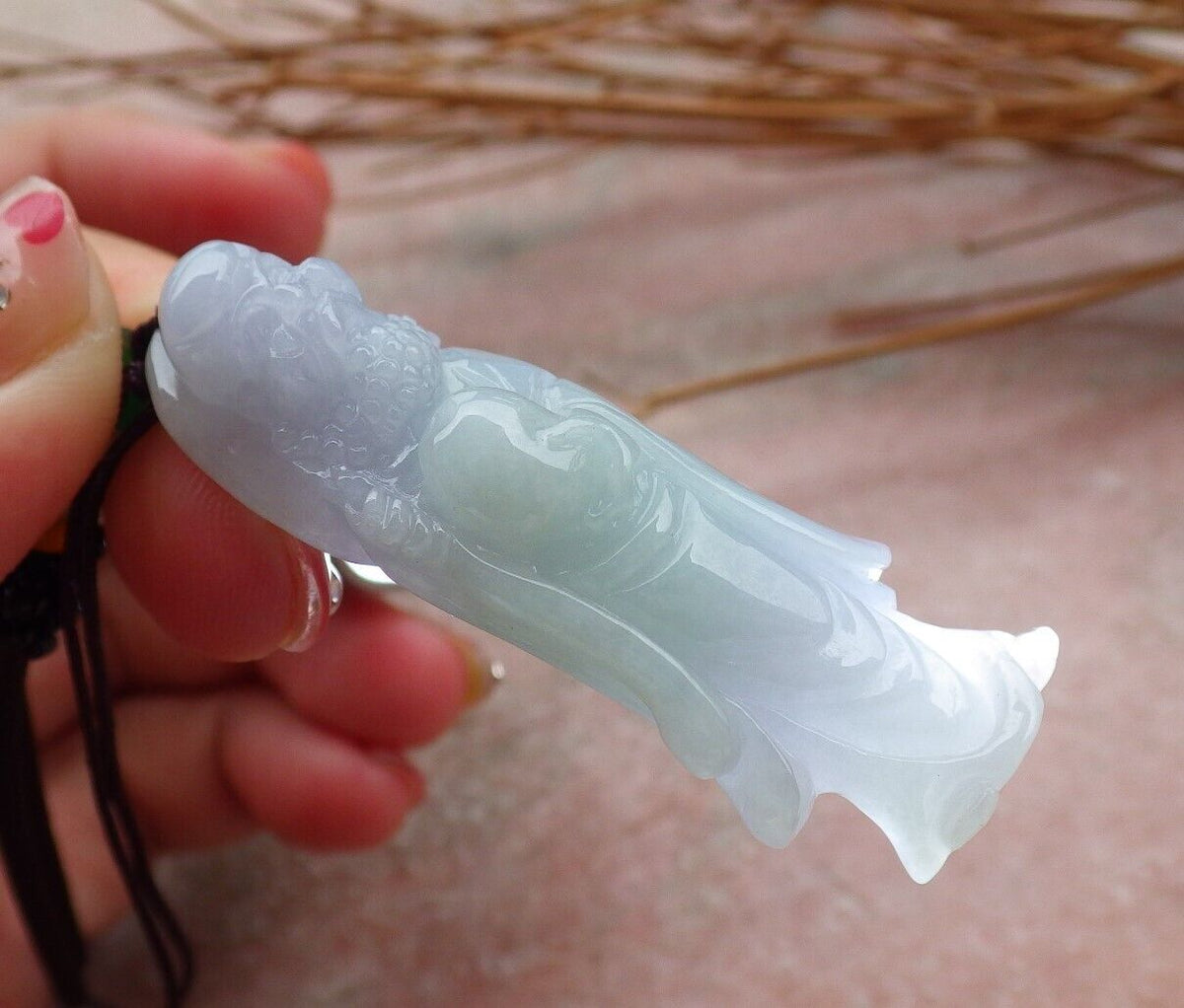 Certified Hand Carved Green Natural Myanmar Burma Grade A Jade jadeite Da Mo Buddha God Peach Pendant Necklace