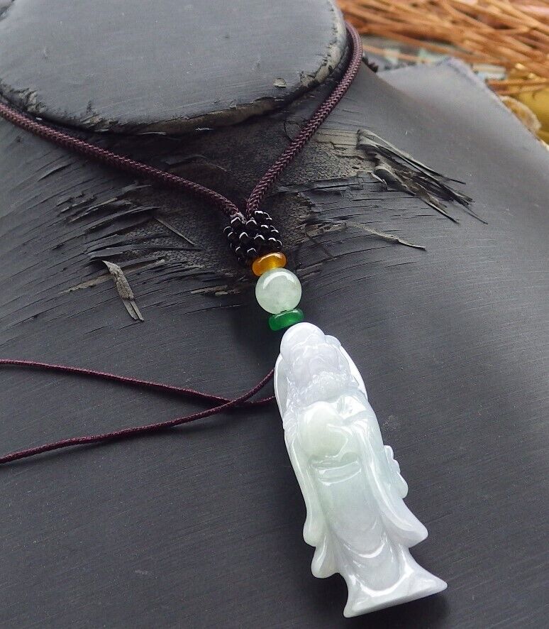Certified Hand Carved Green Natural Myanmar Burma Grade A Jade jadeite Da Mo Buddha God Peach Pendant Necklace